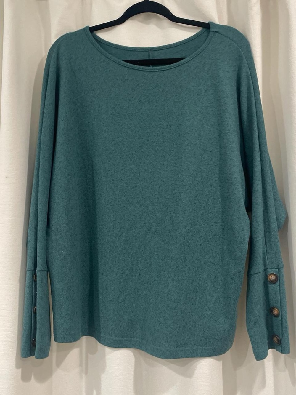 Relaxed Teal Button-Sleeve Women's Sweater